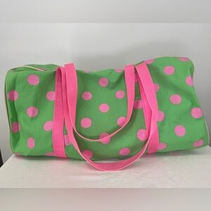 New Humor Canvas Duffle Bag Bright Green with Hot‎ Pink Dots Zipper Closure